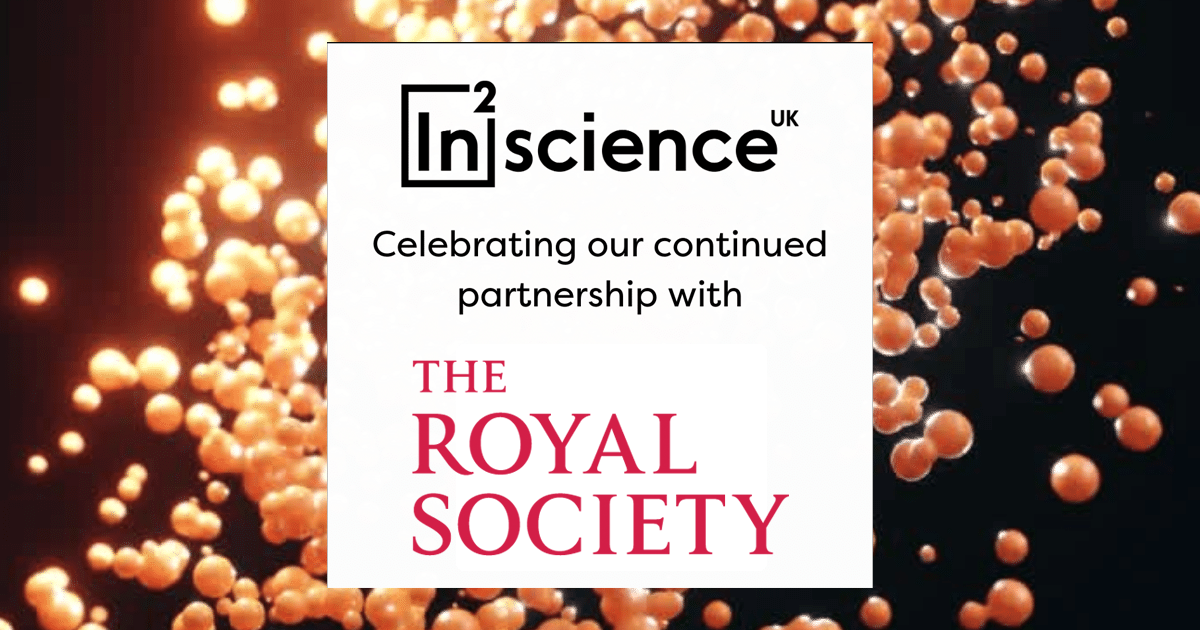 Text reading In2scienceUK celebrating our continued partnership with The Royal Society