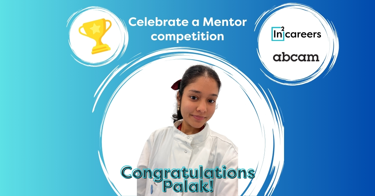 Graphic showing a trophy icon and photograph of Celebrate a Mentor competition winner Palak