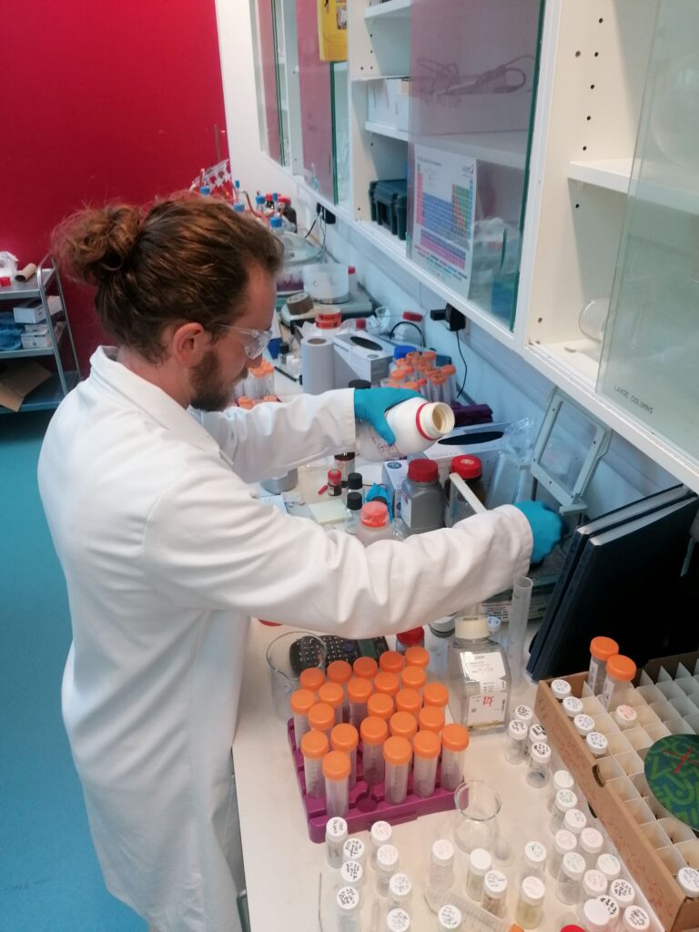 Daniel carrying out an experiment in the lab during his In2research placement