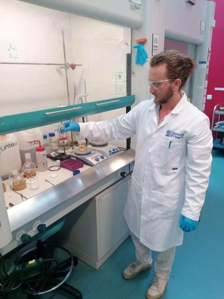 Daniel carrying out an experiment in the lab during his In2research placement